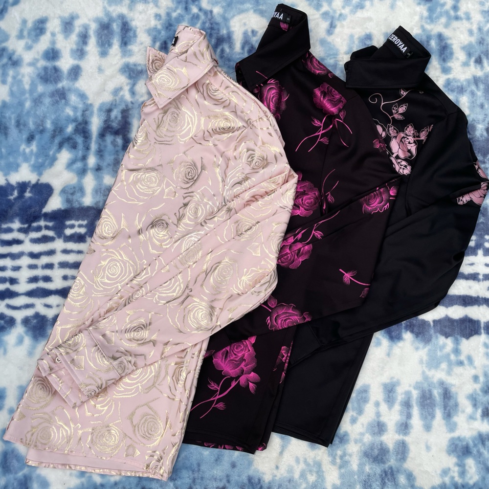 Lot of 3 Zeroyaa Designer Luxury Holographic Mens Small Button Down Dress Shirts
